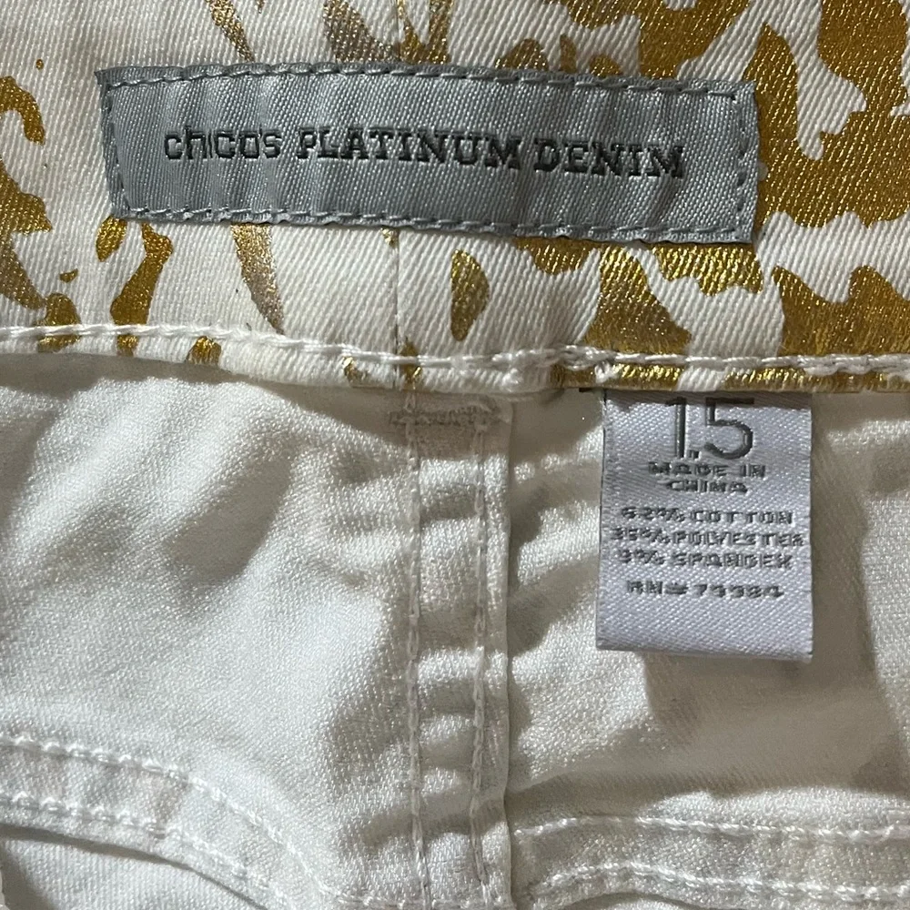 Chico's Gold and White Patterned Denim - Picture 2 of 4